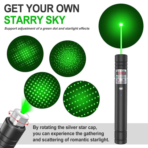 Beast Bright Long Range Green Beam Flashlight USB Rechargeable Tactical Light with star cap creating starry sky effect