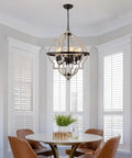 Farmhouse Rustic Chandelier With ORB Finish And Oak Tone, 6 Light Vintage Antique Pendant Light Fixture in dining room