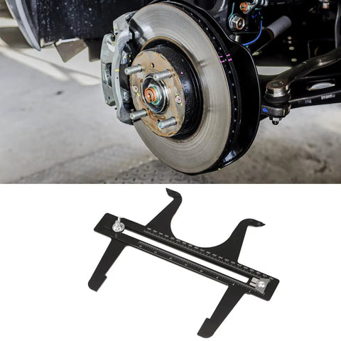 Brake Measuring Tool From 6.5 To 14.25 Inch, Pro Grade Precision Brake Resetting Gauge With Dual Scale next to disc rotor setup