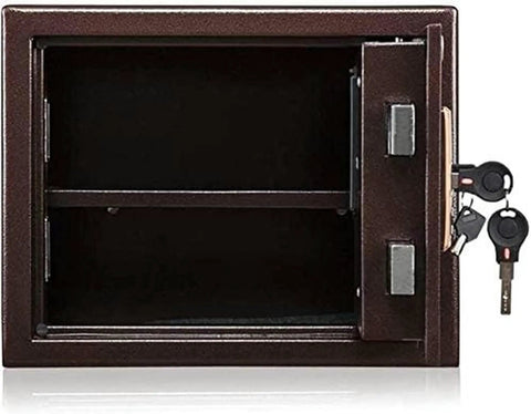 Open view of Easy-To-Use Home Safe With Emergency Key Reprogrammable 3 To 8 Digit Code Turn Knob Access showing interior and keys