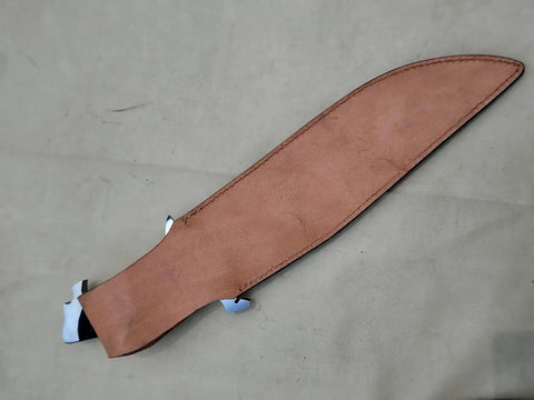 Leather sheath for Stag Handle Fixed Blade Knife For Camping And Hunting, Handmade Bowie Style With Mirror Polish Stainless Steel Blade