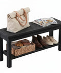 Rugged Rustic Storage Bench With Solid Wood Seat And Slatted Shelf Indoor Outdoor Shoe Rack 450 Lb Capacity Black 40 Inch Outdoor Entryway Mudroom Bench For Shoes Plants Tools with shoes and accessories