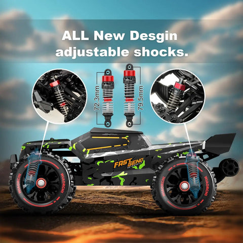 All New Design adjustable shocks on Brushless One Fourteenth Scale RC Truggy For Adults, Blazing 50 MPH Offroad 4x4 Monster Truck