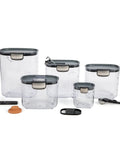 Clear Plastic Airtight Food Storage Canister Set For Flour And Sugar With Magnetic Accessories, Easy Kitchen Organization, Grey 9 Piece