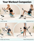Foldable Ab Trainer For Your Home Gym, Adjustable Full Body Workout Machine in use, showing various exercises.