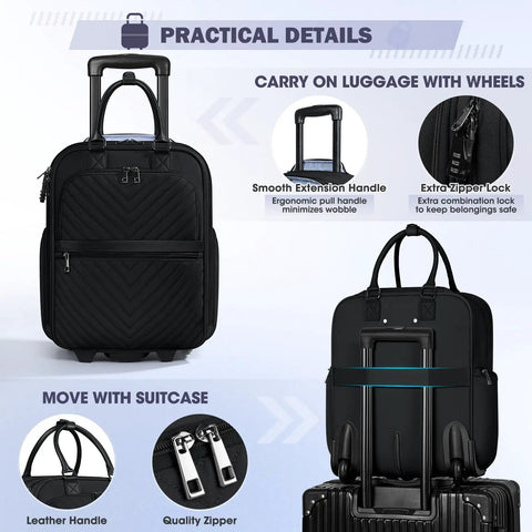 Underseat Carry On Luggage With Wheels 16-Inch Softside Rolling Bag, black bag with ergonomic handle and secure zippers