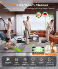 16-In-1 Upgraded Steam Cleaner With 2500W Motor And 9S Rapid Heating used by women in a modern home, showcasing its chemical-free steam cleaning.