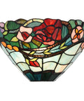 Rose Flower Tiffany Style Stained Glass Wall Sconce Lamp 12 Inch Wide Handmade Home Decor With Warm Glow, E12 Socket, 60W Bulb Not Included