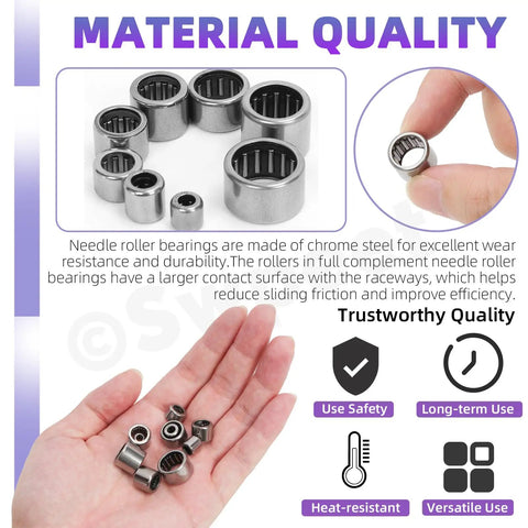 Heavy Duty 32 Piece Needle Roller Bearings Kit 8 Assorted Models Ag Construction St14 Steel Drawn Cup Open End Single Row Design Giving Superior Durability And Smooth Performance For Work Projects Where Reliability Matters Most For You Today chrome steel needle roller bearings in hand