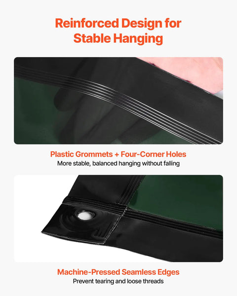 Close-up of Six By Eight Foot 3-Panel Welding Screen With Frame, featuring flame-resistant vinyl and reinforced grommets.