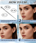 Step-by-step guide using 16G 18G Piercing Taper Ball Grabber Go To Hypoallergenic Stainless Steel Flat Back Earring Applicator Tool