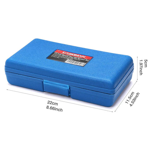 Blue case for Thirteen Piece Metric Hex Bit Socket Set With One Quarter, Three Eighths, One Half Inch Drives From Two To Fourteen Millimeter