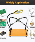 Image of Helping Hands Soldering Station With 5X Magnifying Glass And 4 Flexible Arms Third Hand Soldering Tool, showcasing its uses in electronics and jewelry.