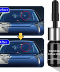 Image showing before and after using Two Bottle Nano Glass Crack Repair Kit With Quick Repair Liquid For Chips And Cracks on windshield.