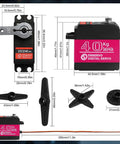 Diagram of Beefy 40 Kg High Torque RC Steering Servo Waterproof For 1 Eight Scale 1 Ten Scale And 1 Twelve Scale Cars And DIY Projects 270 Degree Rotation With Full Metal Gears And Quiet Operation, showing dimensions and components.