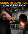 Cordless Die Grinder Kit With 20V Brushless Motor And One Quarter Inch Collet Three Speed Control 13K 19K 25K RPM in use on metal pipe