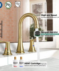 Brushed Gold Widespread Bathroom Faucet With Double Handles, Pop Up Drain And cUPC Supply Lines, Easy Install, 6 To 12 Inch Spread
