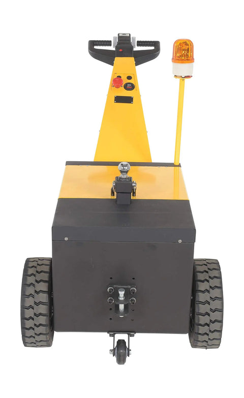 Rock Heavy Duty Electric Powered Tugger 7k showing front view with control panel and safety light, designed for trailer hauling.
