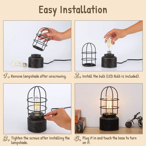 Installation steps for Industrial Table Lamp With Touch Control And 3 Way Dimming, iron cage, LED bulb included