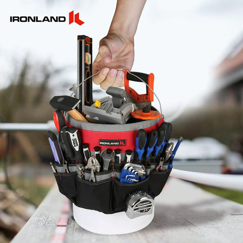 Bucket Tool Organizer Caddy Fits 3.5 to 5 Gallon Buckets, 51 Pockets for Garden, Construction, Carpenter, Red and Black Heavy Duty Tool Holder