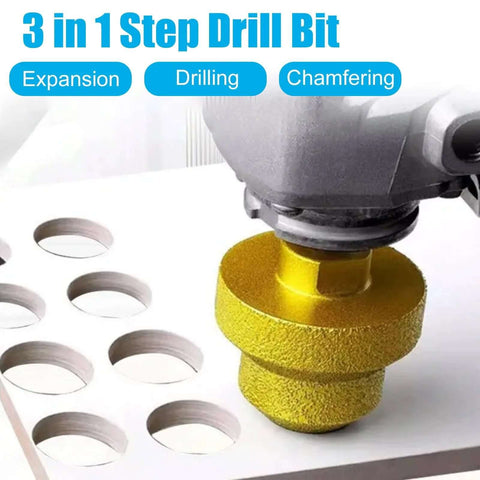 Two-piece diamond brazed step drill bits, M10 thread, yellow heads for drilling and chamfering with angle grinders