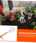 Person using Multi Tool Garden Hand Shovel And Three Tooth Planting Fork With Built In Rake Handy Lightweight Hand Forged Digging Tool