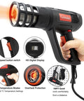 Vinyl Wrap Tool Kit for Cars With Heat Gun, 16Ft Cord, showing heat gun with digital display and heat protection feature.