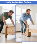 Two men moving a wooden bed with 8 Pack Furniture Sliders For Carpet Large 8.2 X 5.5 Inch Heavy Duty Glide Pads on carpet floors.