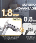 Digital caliper measuring thickness of galvanized steel plate, showing 1.8mm for 279838 Dryer Heating Element With Thermostat And Thermal Fuse Kit For Whirlpool Kenmore Maytag Amana Roper Admiral 70 80 Series 110 Model Replacement 2025 Upgraded Even Heat Longer Life Dope Install.