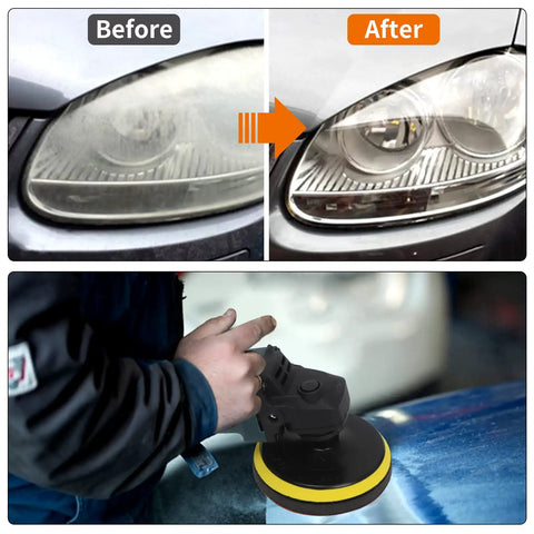 Before and after sanding car headlight with Turn Your Drill Into A Sander With This 45 Pack 5 Inch Wet Dry Sanding Discs Kit