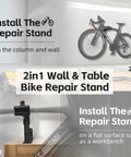 Heavy Duty Bike Repair Stand With Adjustable Clamp, Wall Or Bench Mount, Holds Up To 88 Lbs, installation options