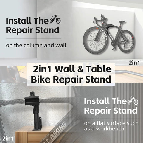 Heavy Duty Bike Repair Stand With Adjustable Clamp, Wall Or Bench Mount, Holds Up To 88 Lbs, installation options