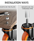 4-inch stem caster wheels, heavy-duty swivel with dual-lock brakes, UNC 3/8-16 threaded stem; set of 4; plate or pipe mount
