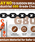 6 Ton Manual Lever Chain Hoist With 10 Foot Lift And 2 Hooks Heavy Duty G80 Chain with close-up of industrial-grade chain and hoist