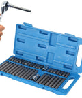 40 Piece Star Spline Hex Socket Bit Set With One Half Inch And Three Eighth Inch Square Drive in Blue Toolbox Open with Ratchet