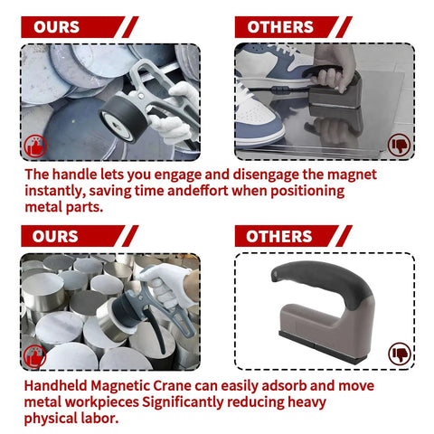 Comparison of Heavy Duty Magnetic Pickup Tool With Quick Release Handle for iron and metal lifting against a generic tool.