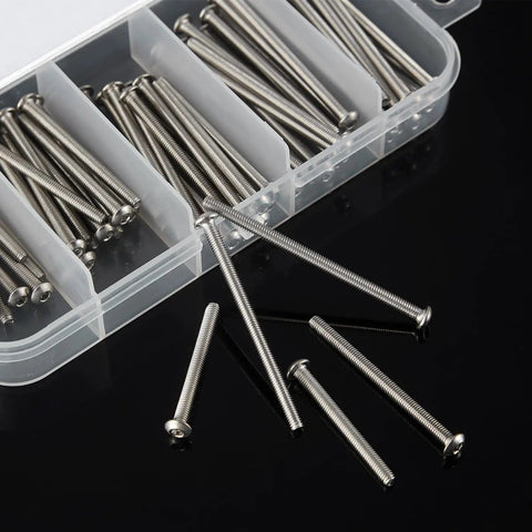 M3 Button Head Socket Cap Screws Kit 75Pcs 304 Stainless Steel Fully Threaded Hex Drive Bright Finish Assortment