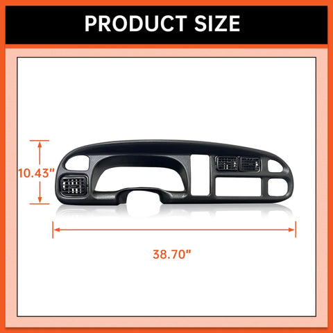 ECOTRIC Dodge Ram dashboard bezel cover, black plastic, front view with vents; fits 1998–2002 Ram 1500/2500/3500
