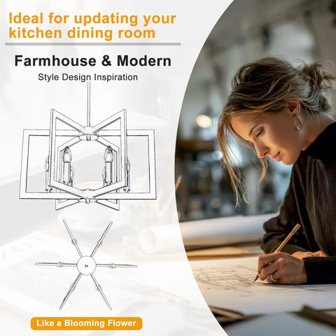 Killer 22 Inch Black Chandelier With Six Geometric Farmhouse Lights, Modern Industrial Pendant Fixture Over Kitchen Island Or Dining Room, Swoon Worthy Entryway Ceiling Lamp design inspiration with geometric pendant light illustration.