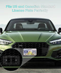Audi Front License Plate Bracket Mounting Kit For 2000 Through 2025 A3 S3 A4 S4 A5 S5 shown on a green car front view