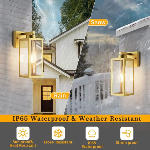 Gold Outdoor Wall Lanterns 2 Pack Exterior Wall Sconces With Clear Glass Shade For Entryway Porch Doorway Weather Resistant Wall Mount Lights That Give Your Entryway A Lit Glow No Bulbs Included