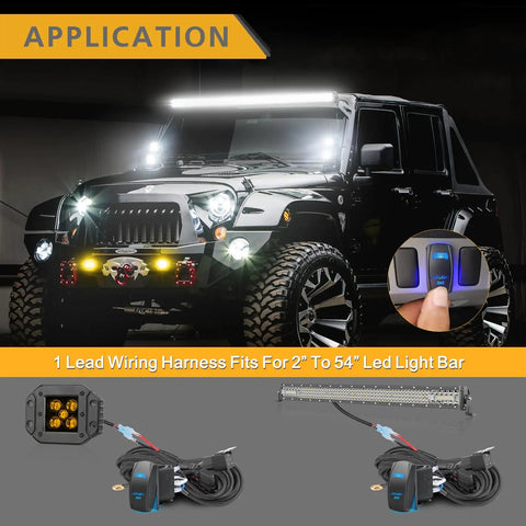 One Lead Wiring Harness For LED Light Bar And Fog Lights 12V Universal Kit with 40A Relay Fuse, rocker switch and Jeep application