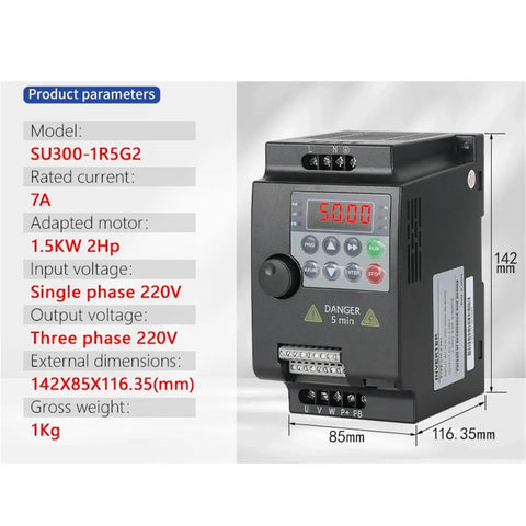 Industrial Grade 0.75-5.5KW VFD Inverter For 220V-380V AC Motors, Adjustable Frequency Drive With 0-400Hz Output, 4-13A, 3-Phase Motor Speed Controller, Plug-And-Play Easy Install, 142x85x116.35mm