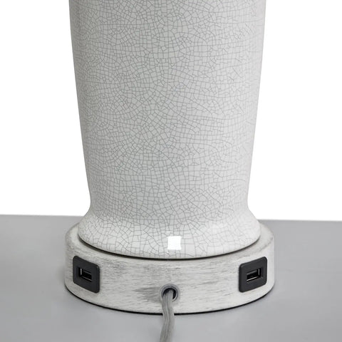 Base of a 25.75 Inch Farmhouse Ceramic Table Lamp Set of 2 with USB ports, part of a 3-way dimmable touch control set.