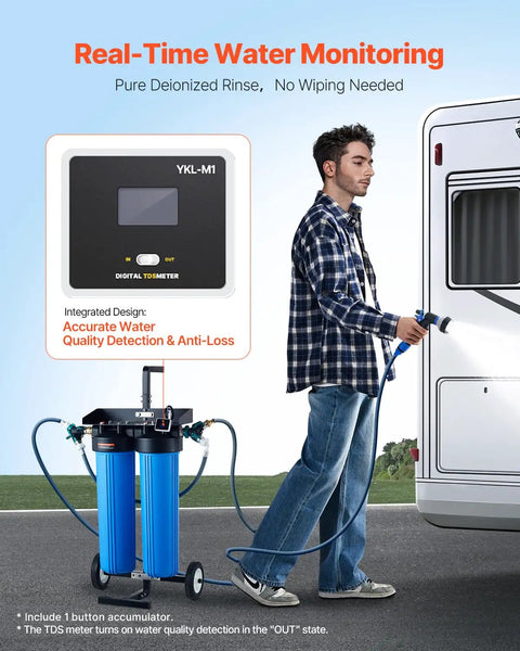 Deionized Water System For Car Wash With Integrated TDS Meter And Dual Outlet Mode used by man near RV