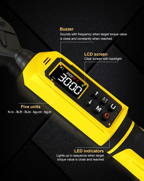 Quarter Inch Digital Torque Wrench With Color Screen And Five Units in workshop setup