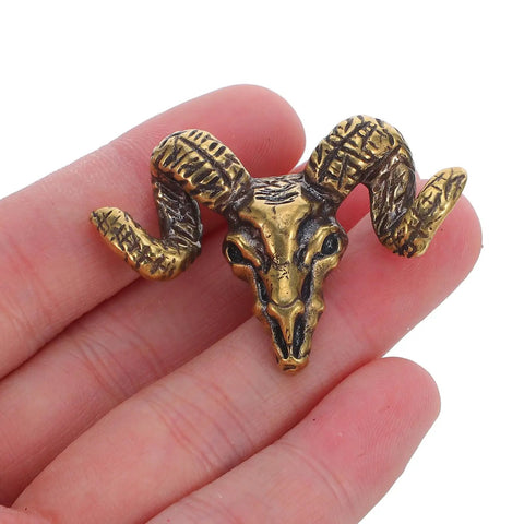 Front view of Brass Goat Head Cabinet Knob Pull Handle Vintage Animal Drawer Knob For Kitchen Cabinets And Dresser Rustic Metal Cupboard Hardware Durable Goat Head Design With Premium Craftsmanship Ideal Rustic Farmhouse Decor