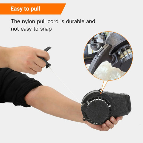 Hand using Pull Start Assembly Recoil Starter For 50cc 47cc 49cc 2 Stroke Dirt Bikes ATVs Go Karts Pocket Mini Bikes And Quad Choppers.