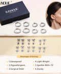 Stainless Steel Earring Set For Women, 10 Pairs, Includes Small Huggie Hoops, CZ Studs, And Glossy Spherical Studs, Versatile Stainless Steel Jewelry For Everyday Piercing Looks.