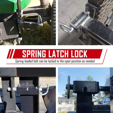 Five Eighth Inch Weld On Spring Latch Assembly With Plain Tube Heavy Duty Steel Trailer Gate Lock shown in various mounted positions.